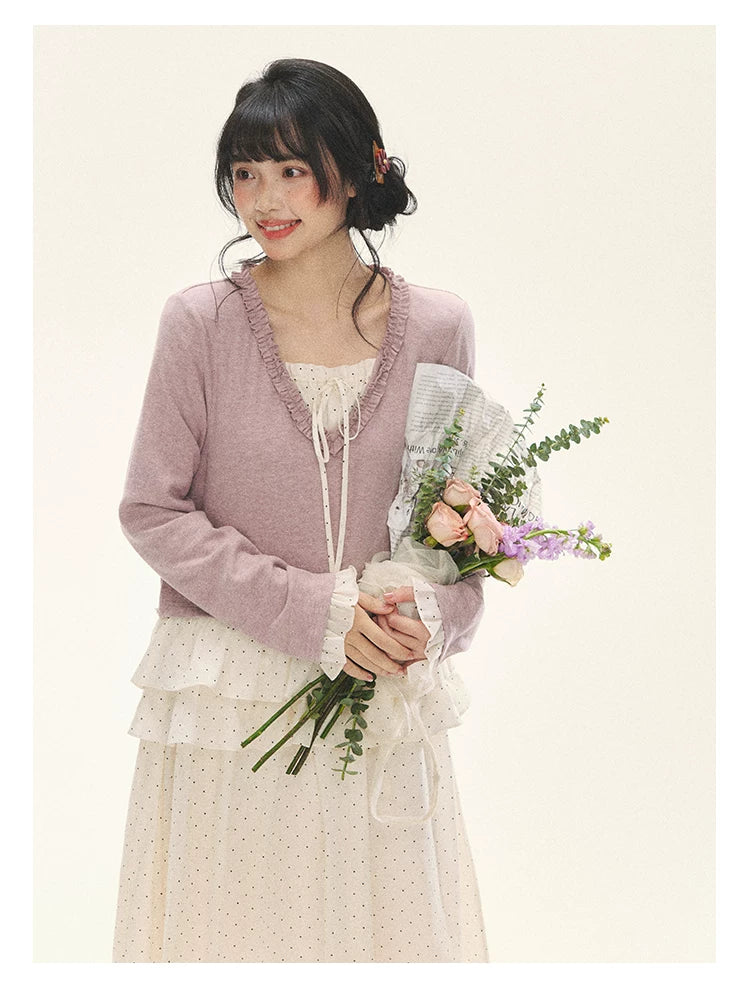 "Berry Layers" Smoky Wisteria Faux-Layer Bow Tiered Mini Dress