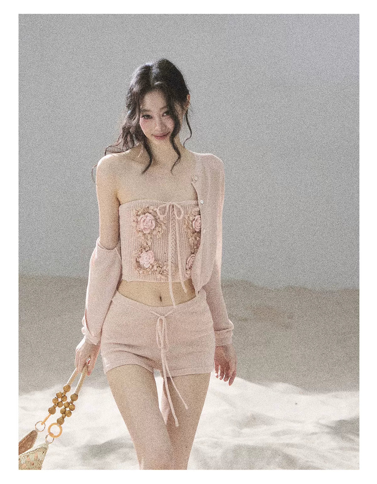 "Forest After Rain" Dusty Rose 3-Piece Cardigan & Shorts Set 45236485