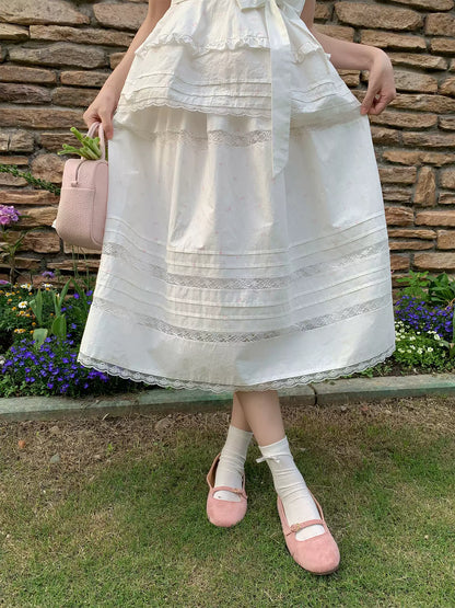 “Midsummer Blossom Letter” White Floral Cake Skirt Set
