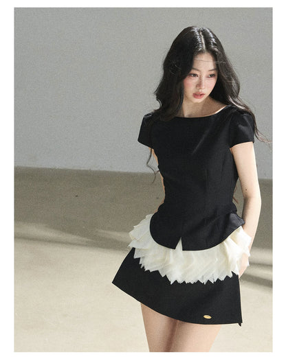 "The Unlit Spirit" High-Waisted A-Line Skort (Angora Red/ Tranquil Black)