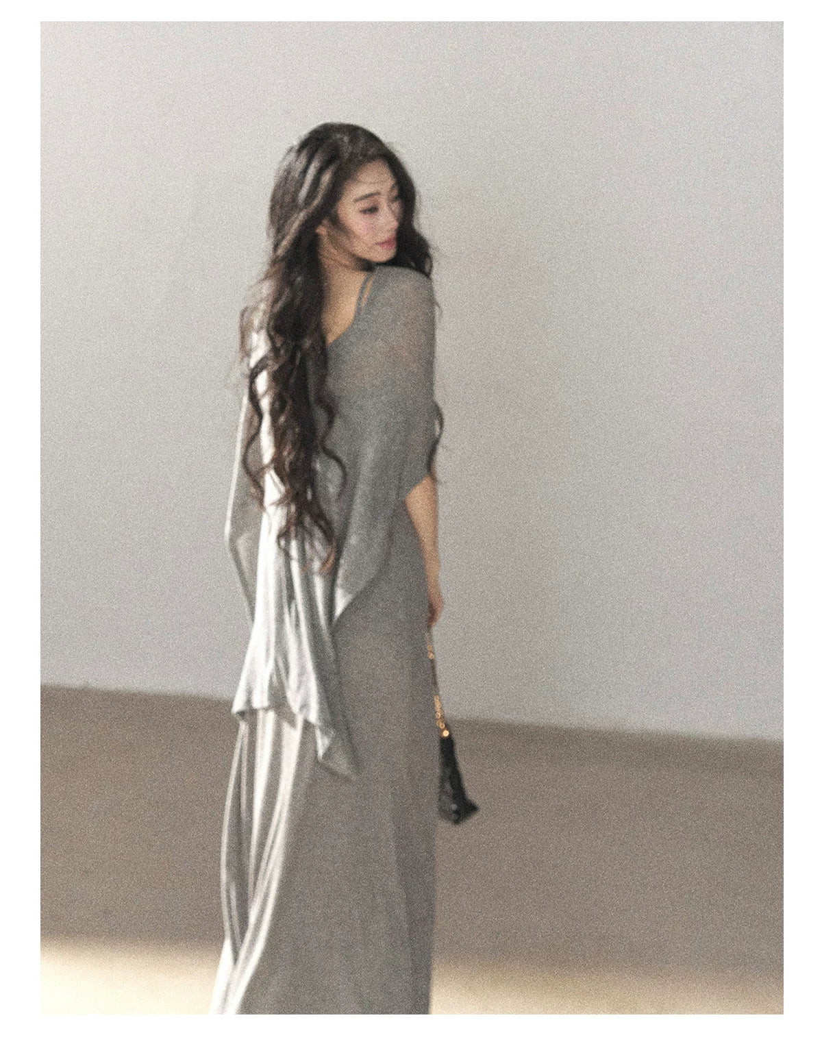AOMALM - French-Inspired Two-Piece Maxi Dress Set with Layered Cape Overlay
