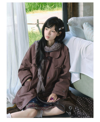 "Sage Whisper" Layered Trench Collection (Round Collar Coat / Knit Top / Polka Dot Cami / Plaid Skirt)