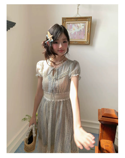 “Forest Dream Weave” Blue Lace Embroidered Maxi Dress