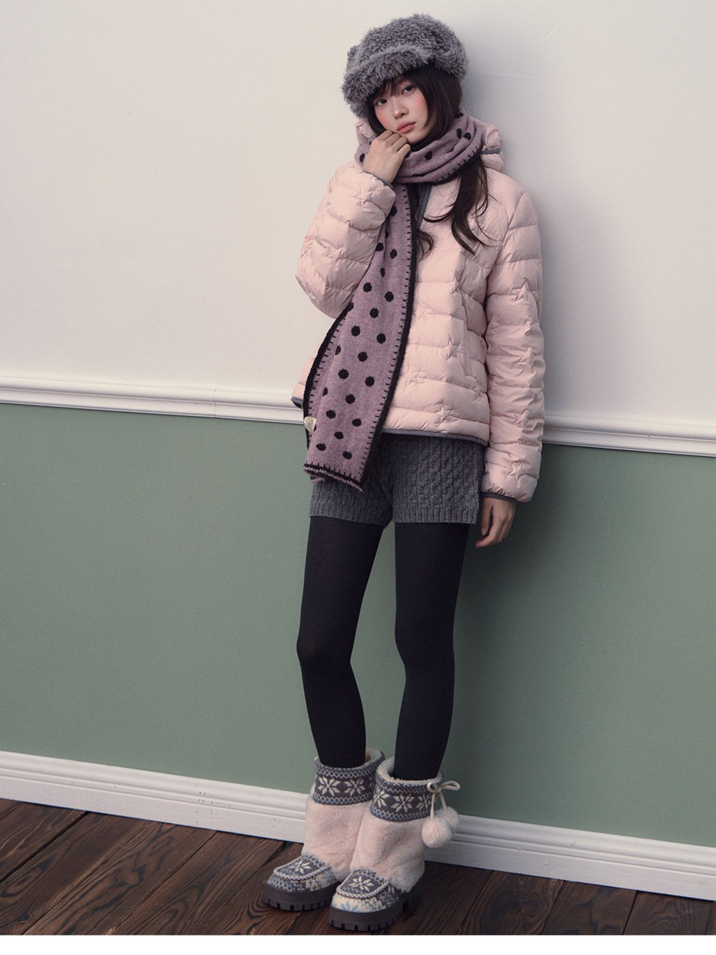 Soote Season - Cloud Pink Star Embroidered Lightweight Hooded Puffer Jacket