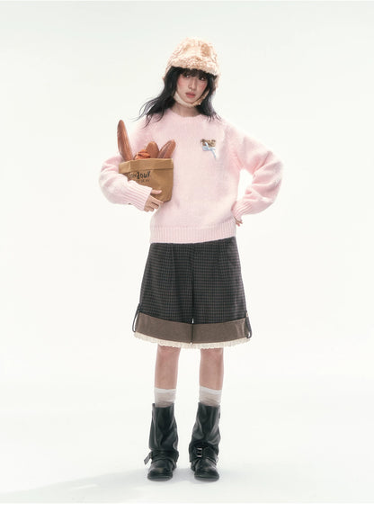 CAN - "The Little Bear Affair" Light Pink Teddy Bear Bow Jacquard Sweater
