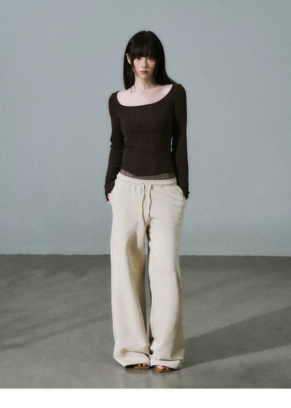 LOST FOREST - Heavyweight Cotton Low-Rise Wide-Leg Sweatpants (Dark Brown / Milk Tea)