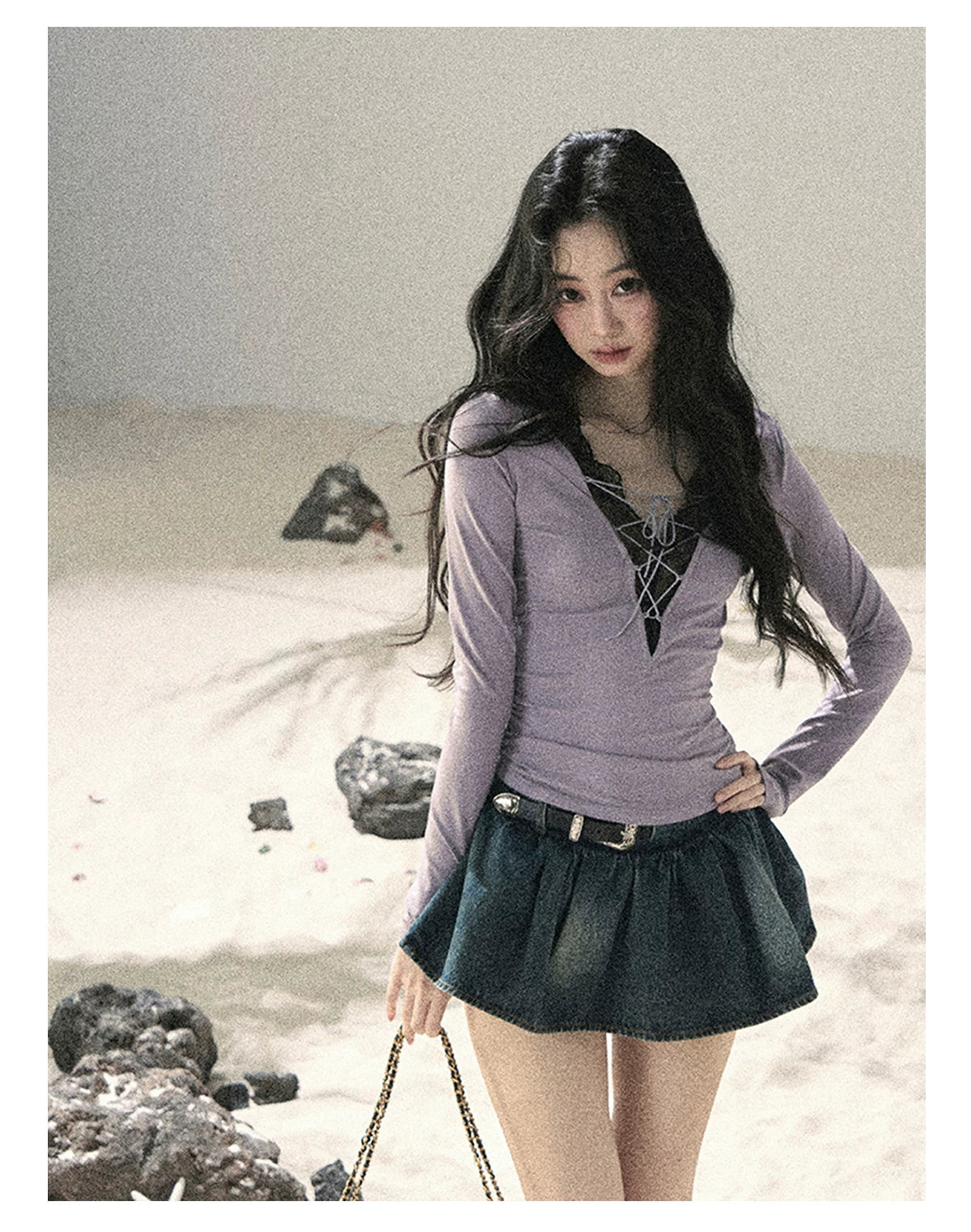 "Shimmer Across the Sea" Denim Bubble Skort (Rock Black/ Vintage Blue)