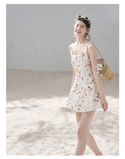 "Chamomile Summer" Dutch Cheese Floral Lace Pinafore Mini Dress 46345