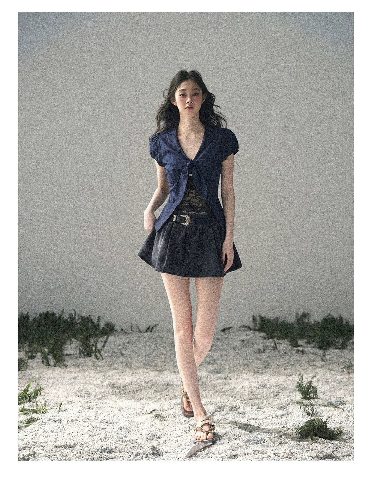 "Shimmer Across the Sea" Denim Bubble Skort (Rock Black/ Vintage Blue)