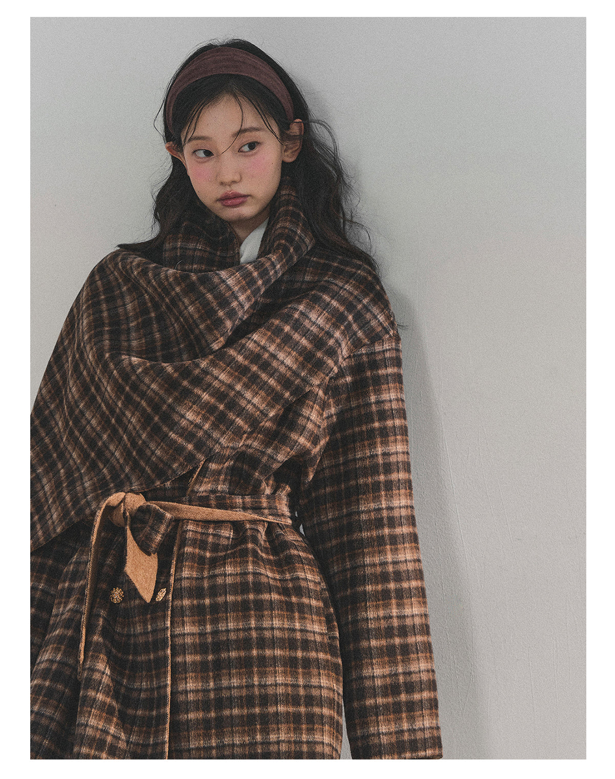 少也眼 “Winter Balcé Whisper” Wool Blend Overcoat - Plaid Coffee 7886436