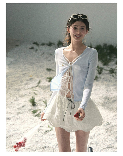 “Dreams Between Seams” Baby Blue Layered Lace Top