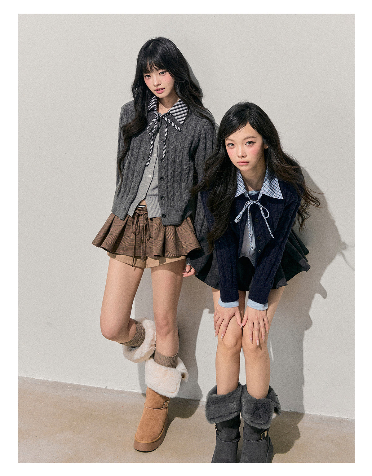 少也眼 “She Sinks into Dusk” Faux-Layered Cable-Knit Cardigan 511256
