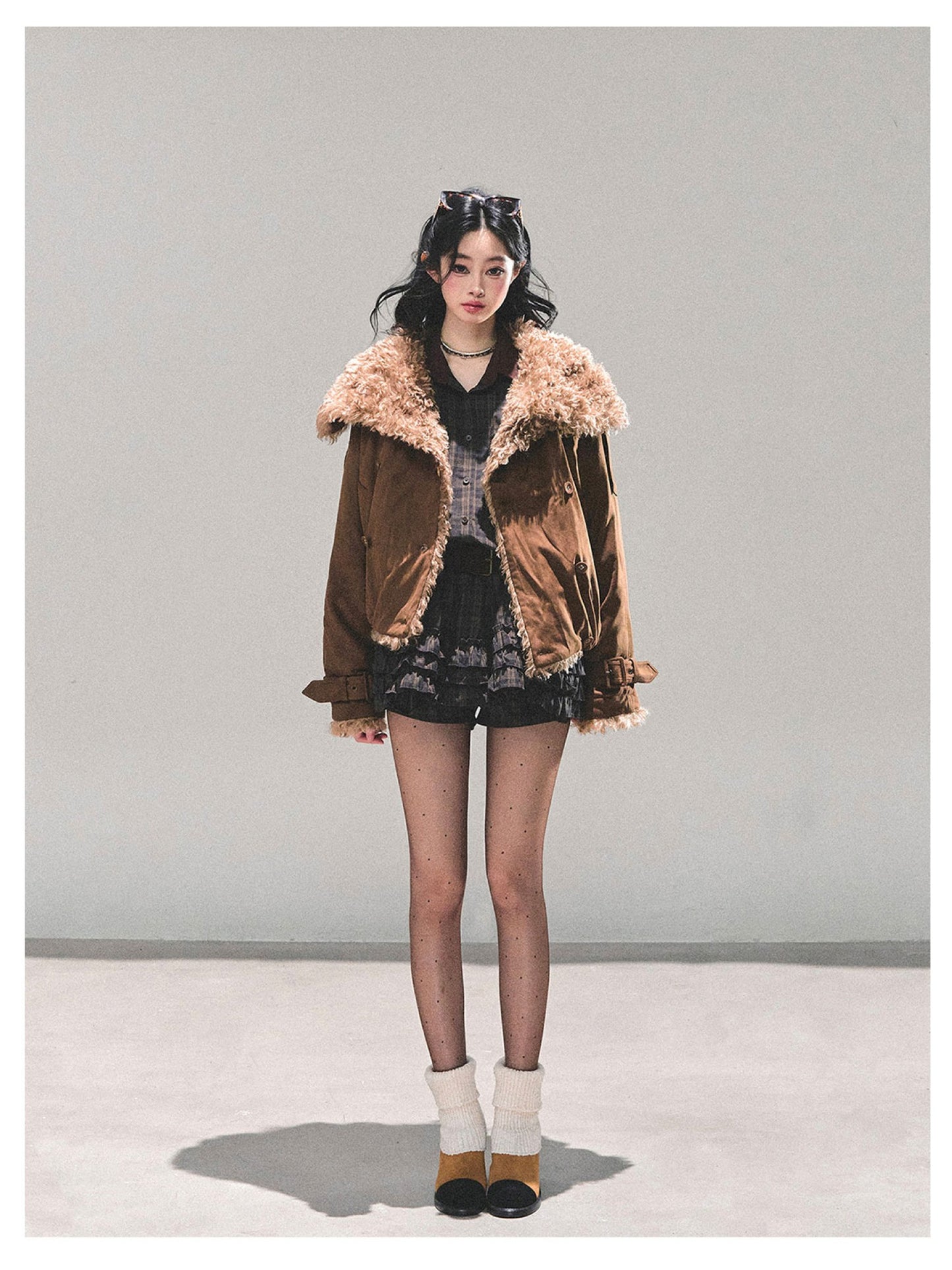 少也眼 "Velveted Winter" Cozy Shearling Fleece Jacket - Coffee Brown