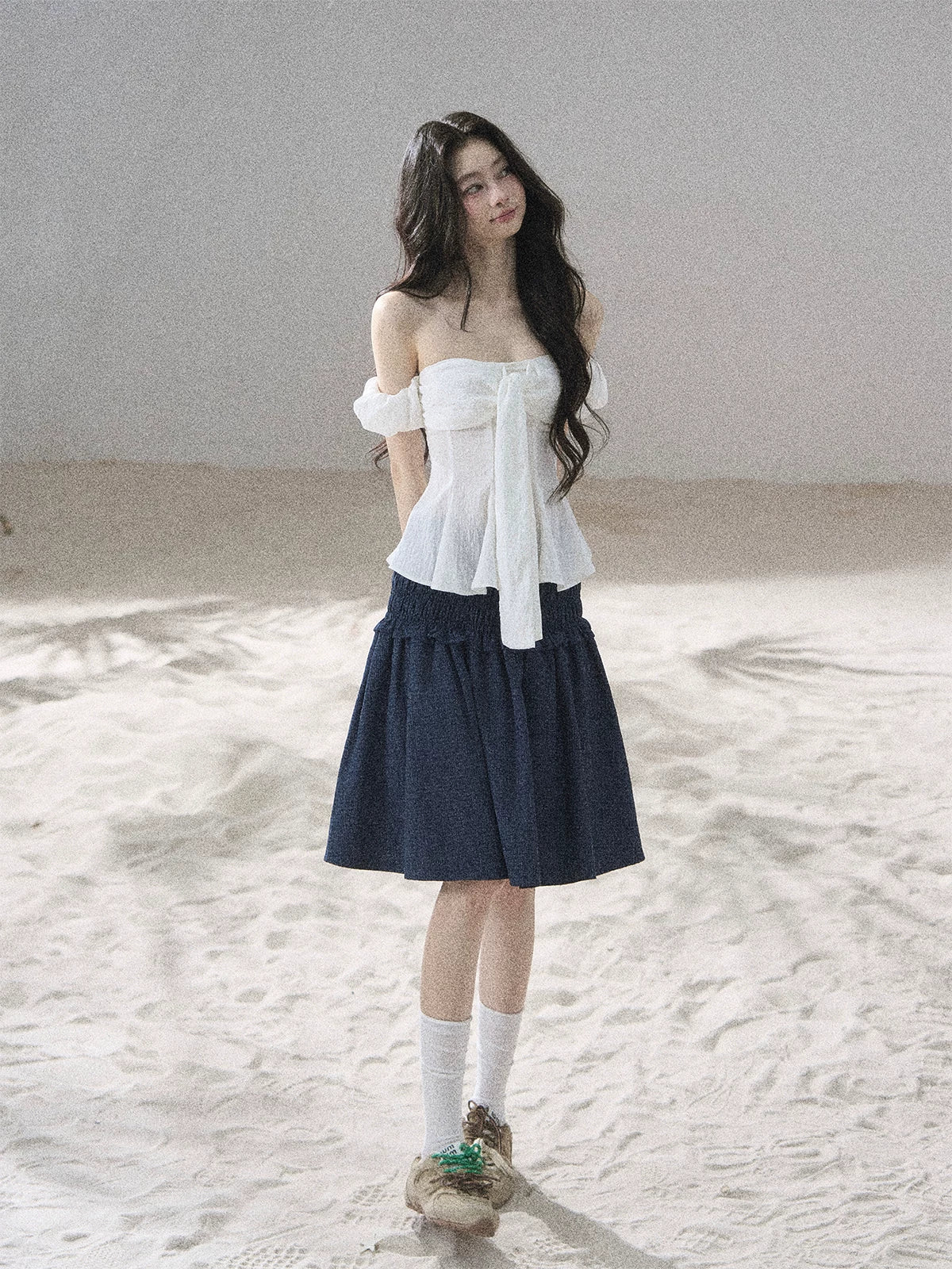 "Lazy Soliloquy" White Peplum Top & Wide-Leg Pants Set