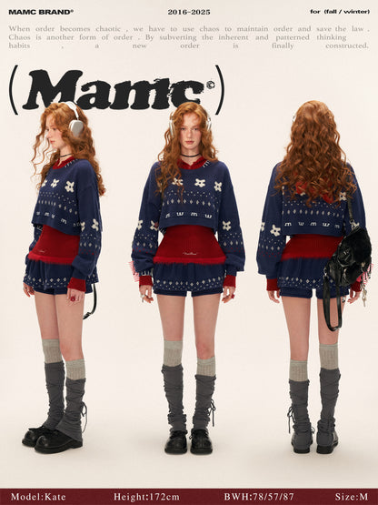 Star & Floral Knit Crop Sweater + Skort Set WE770 (Midnight Navy)