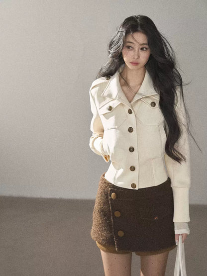 AOMALM - "The Grace of Restraint" Dutch Cheese Faux-Suede Cropped Coat