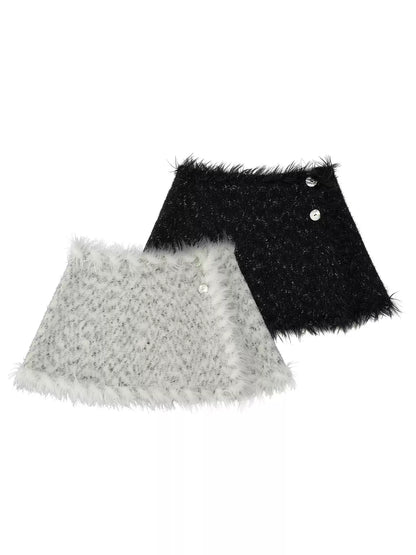 MAMC - Textured Two-Way Knit Scarf & Shawl with Long-Hair Fringe (Black / White)