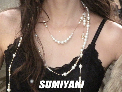 Vintage Key & Pearl Layered Long Necklace – Luxury Water Drop Charm Statement Necklace for Women