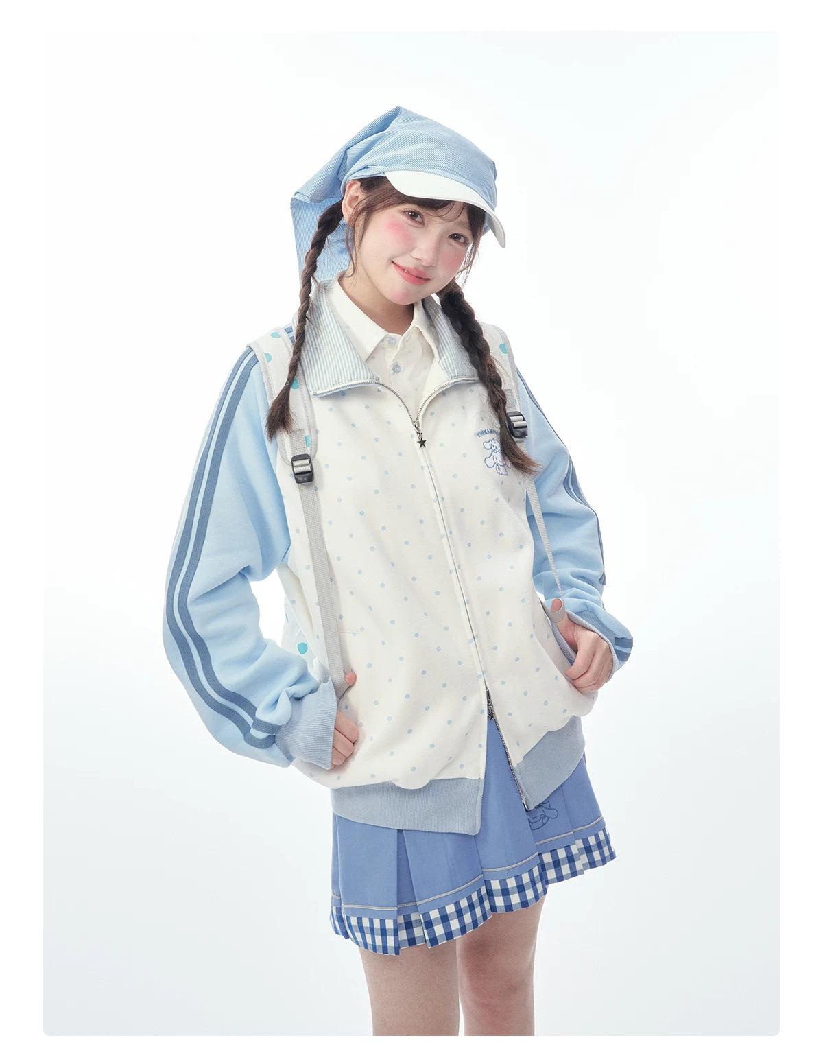 "Spring Breeze" Blue & White Polka Dot Track Jacket