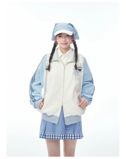 "Spring Breeze" Blue & White Polka Dot Track Jacket
