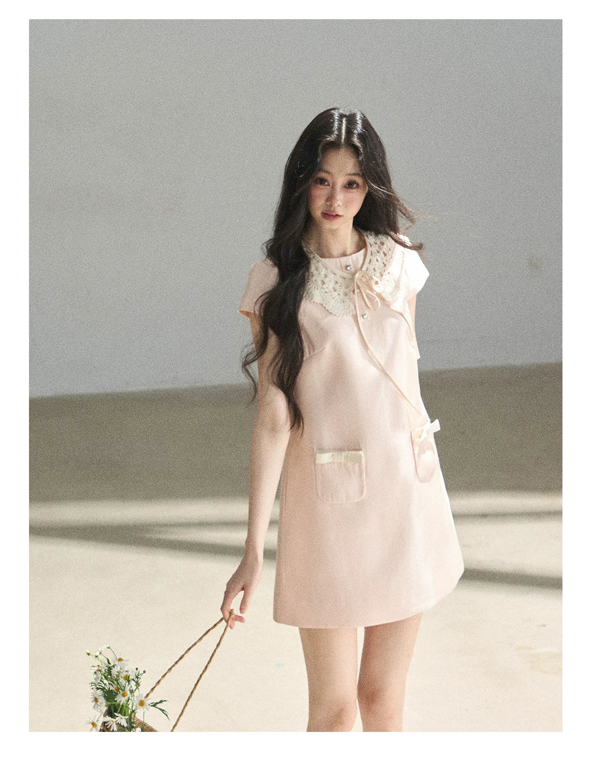 "Blush Haze" Cinnamon Pink Lace Babydoll Mini Dress