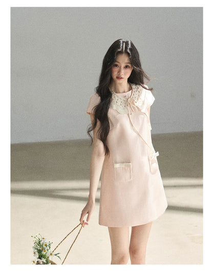 "Blush Haze" Cinnamon Pink Lace Babydoll Mini Dress