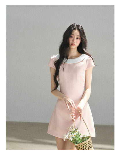 "First Bloom" Pink Mist Satin Puff Mini Dress