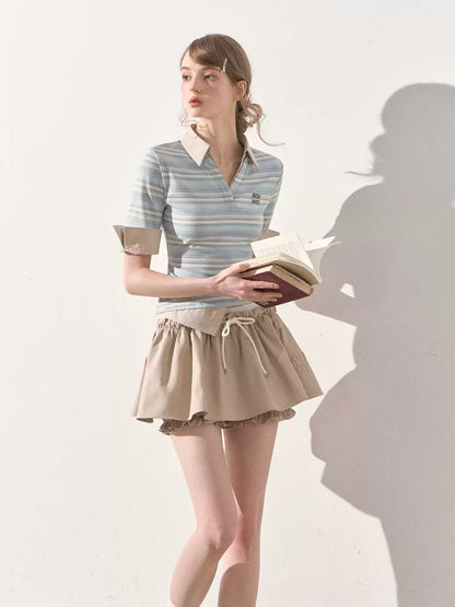 "A Beautiful Forecast" Blue Stripe Layered Polo Knit Top