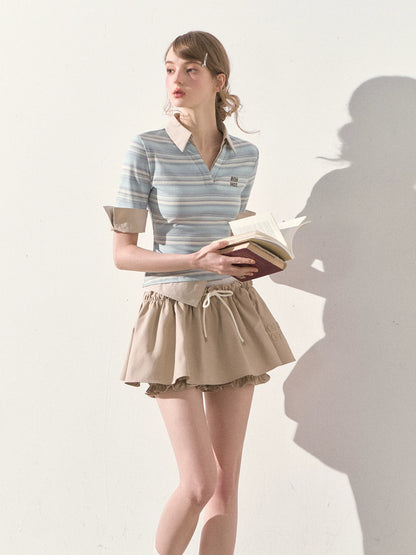 "A Beautiful Forecast" Blue Stripe Layered Polo Knit Top
