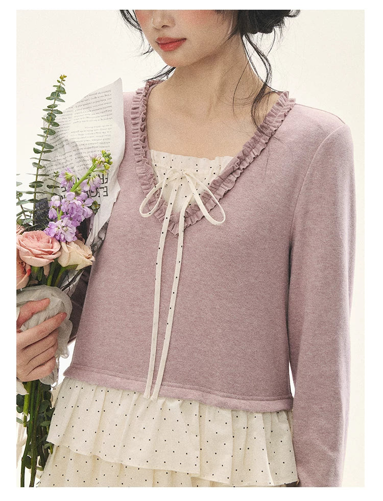 "Berry Layers" Smoky Wisteria Faux-Layer Bow Tiered Mini Dress