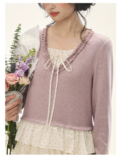 "Berry Layers" Smoky Wisteria Faux-Layer Bow Tiered Mini Dress