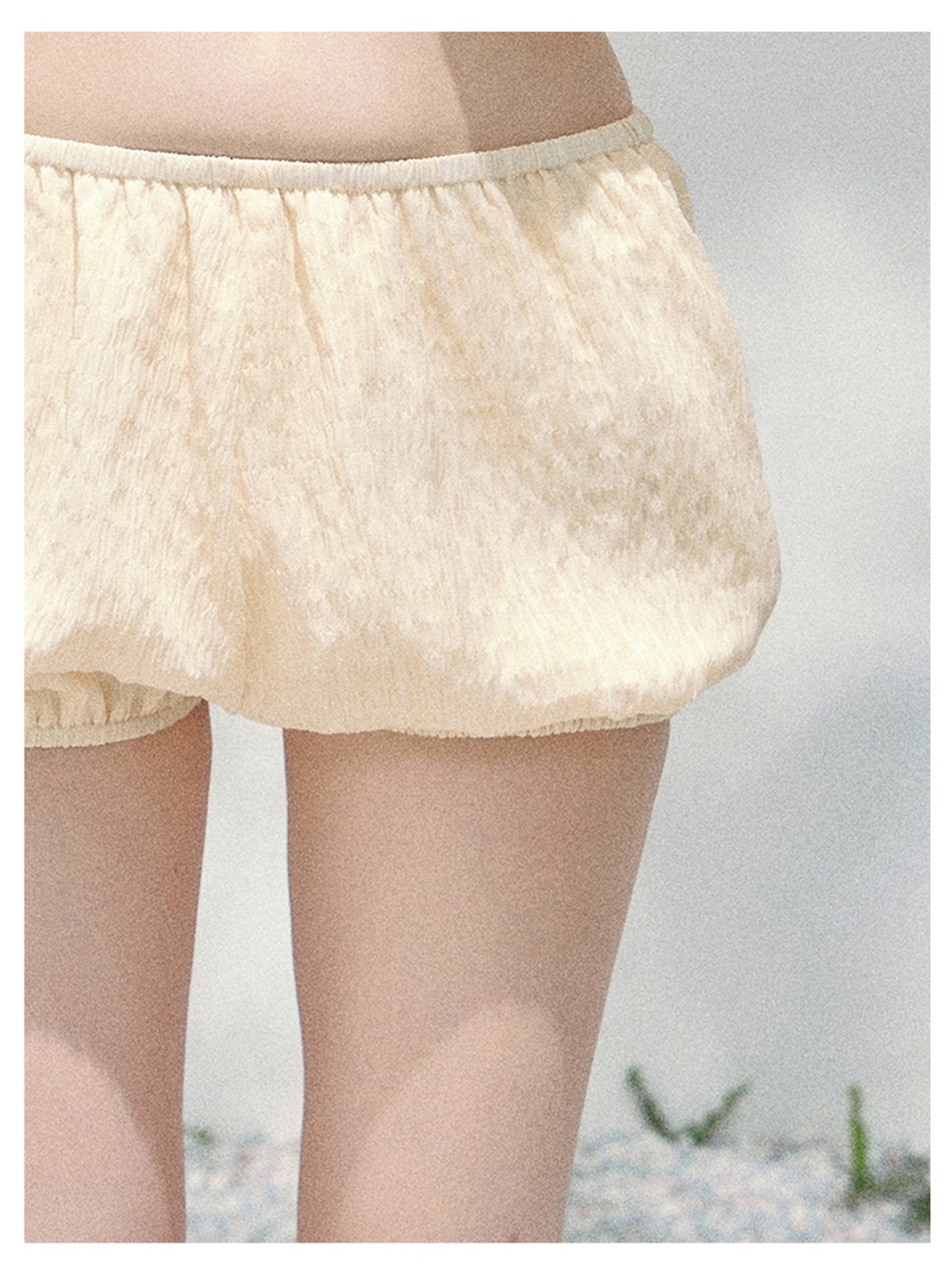 少也眼 “Evening Breeze Skirt” Milkshake Yellow Tiered Chiffon Mini Dress with Scarf Tie & Shorts 534583