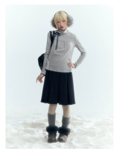 Horridale - Dark Gray Wool-Look A-Line Pleated Mini Skirt