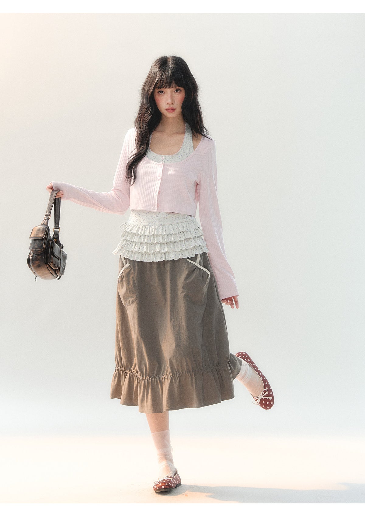 [CAN] "Soft Konjac Cloud" Lightweight Knit Cardigan & Floral Layered Cami