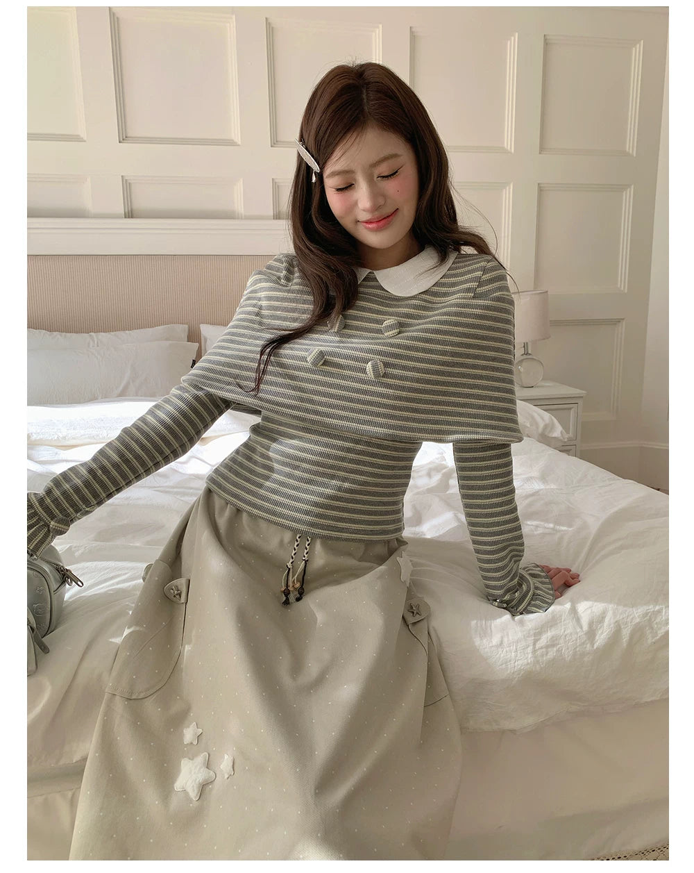 “Misty Sonata” Grey Layered Stripe Knit Top