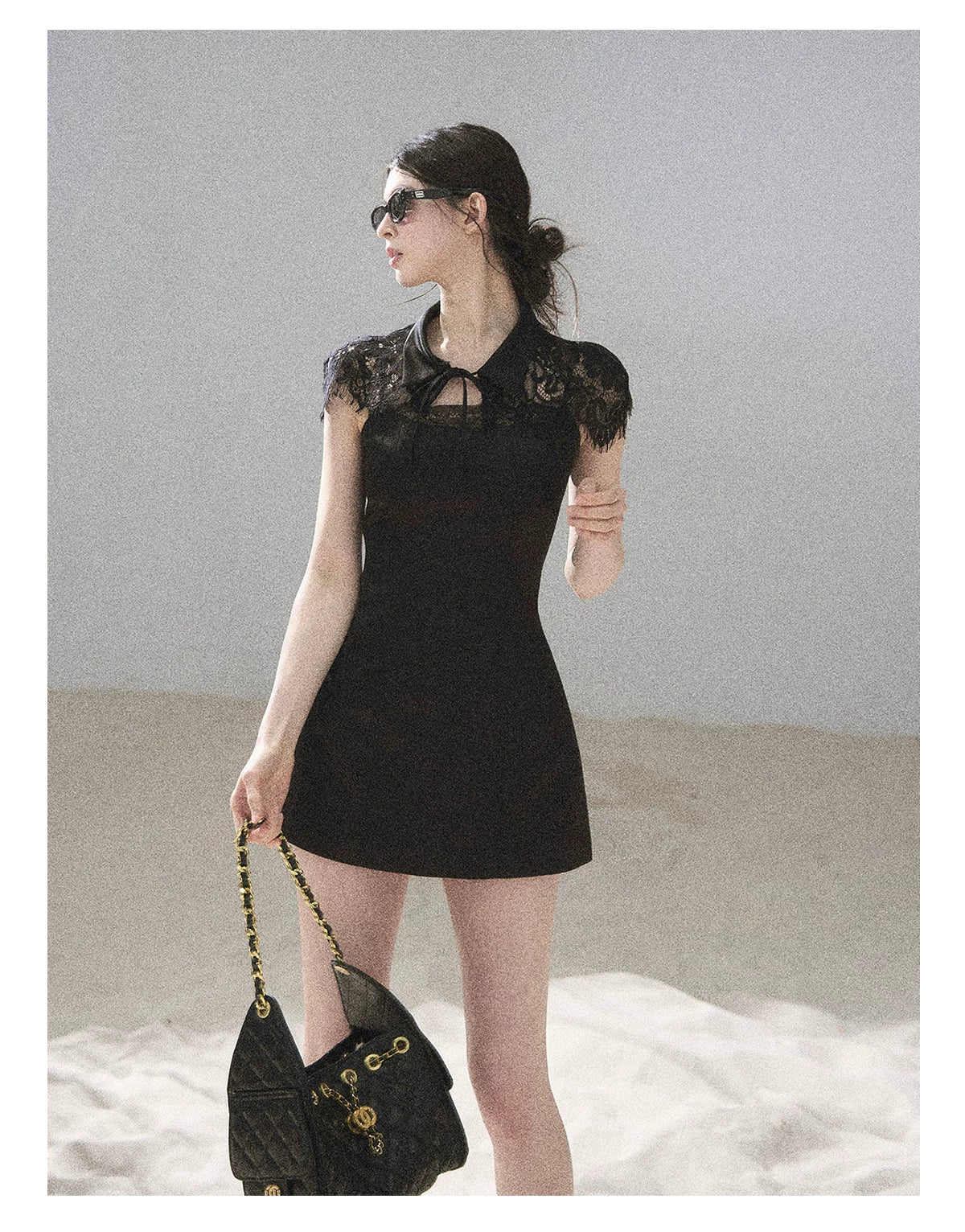 "Moonlit Rose Sonata" Tranquil Black Lace Mini Dress & Cape Set
