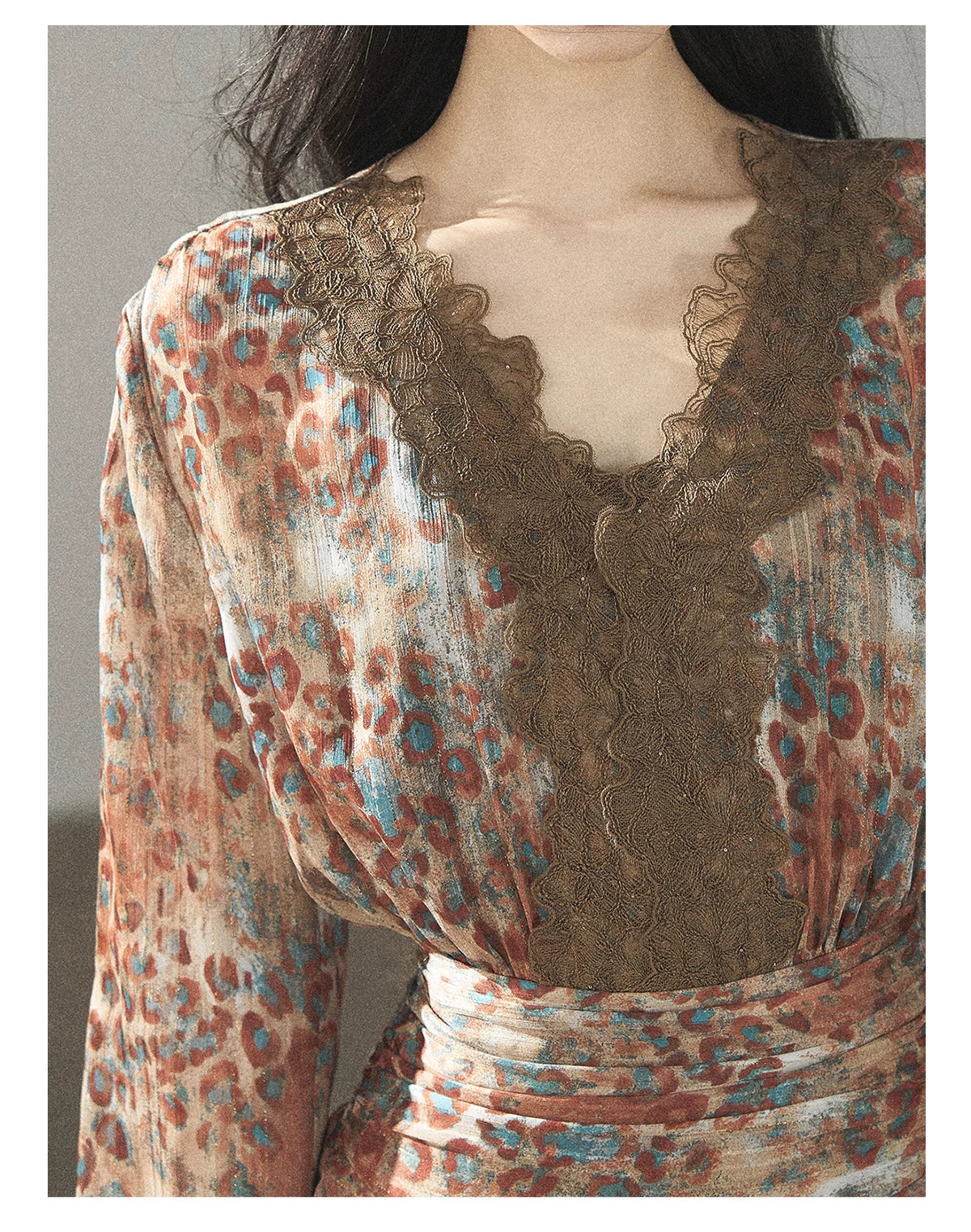 AOMALM - “Whispers of Withered Branches” Rich Cocoa French Lace Chiffon Mini Dress with Tights