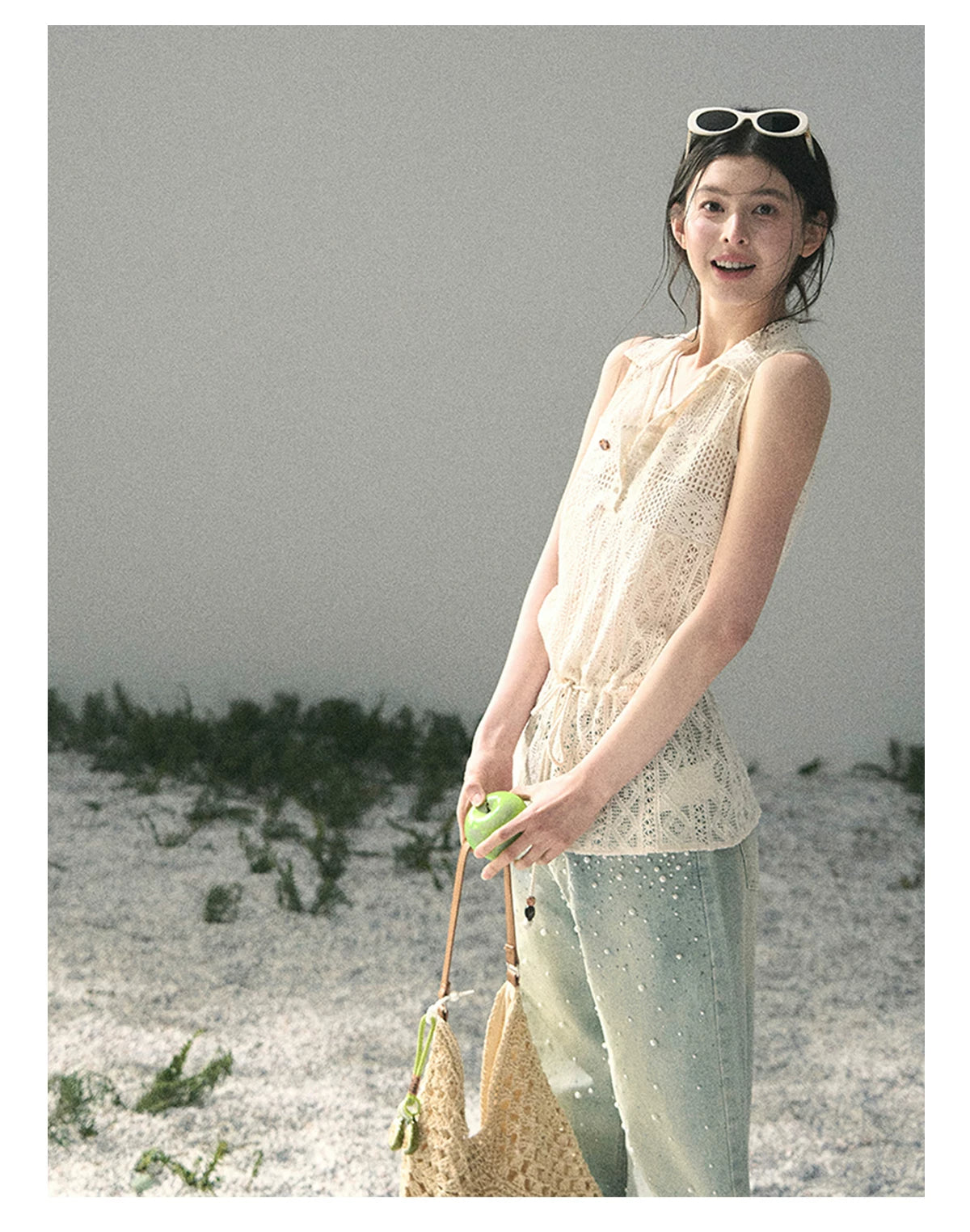 “Summer Breeze Kissing the Hem” Ivory Lace Layered Sleeveless Top