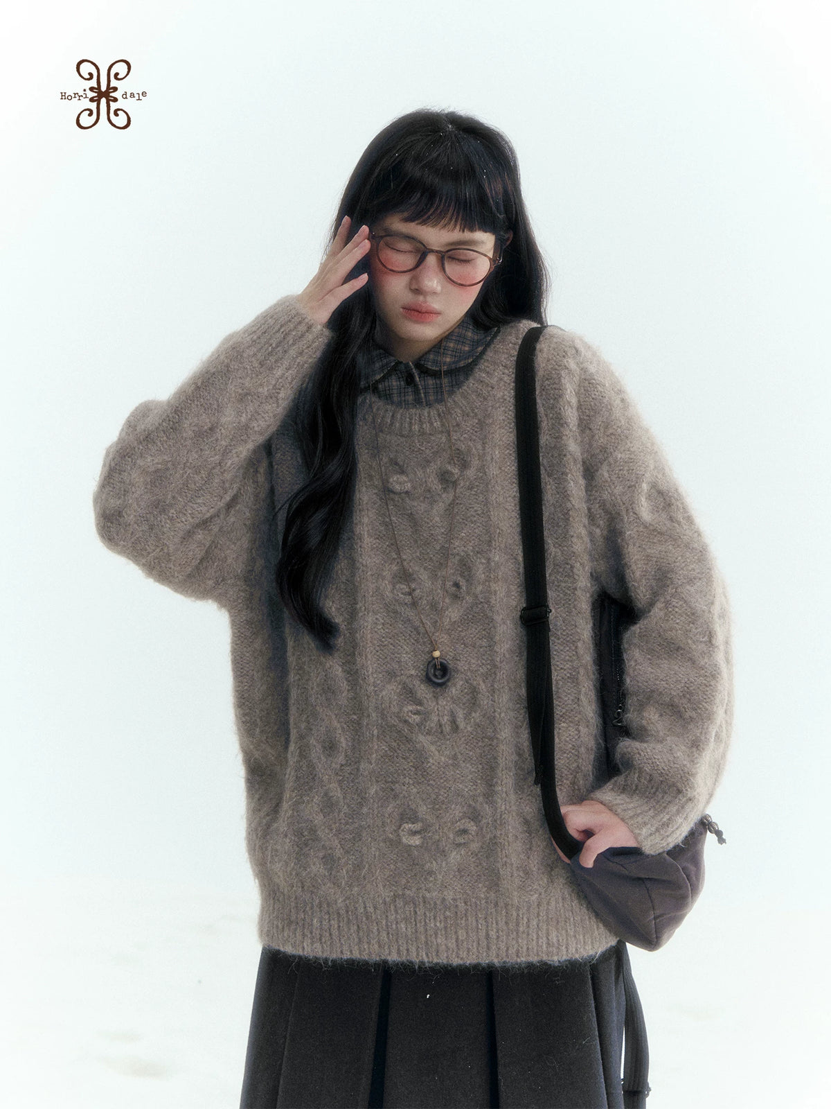 Horridale - Vintage Cable-Knit Heart-Texture Sweater – Smoky Gray