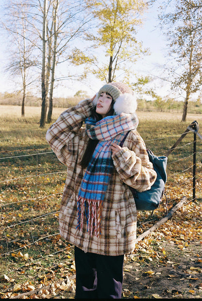 Zzouu - Coffee Grid Cotton Jacket