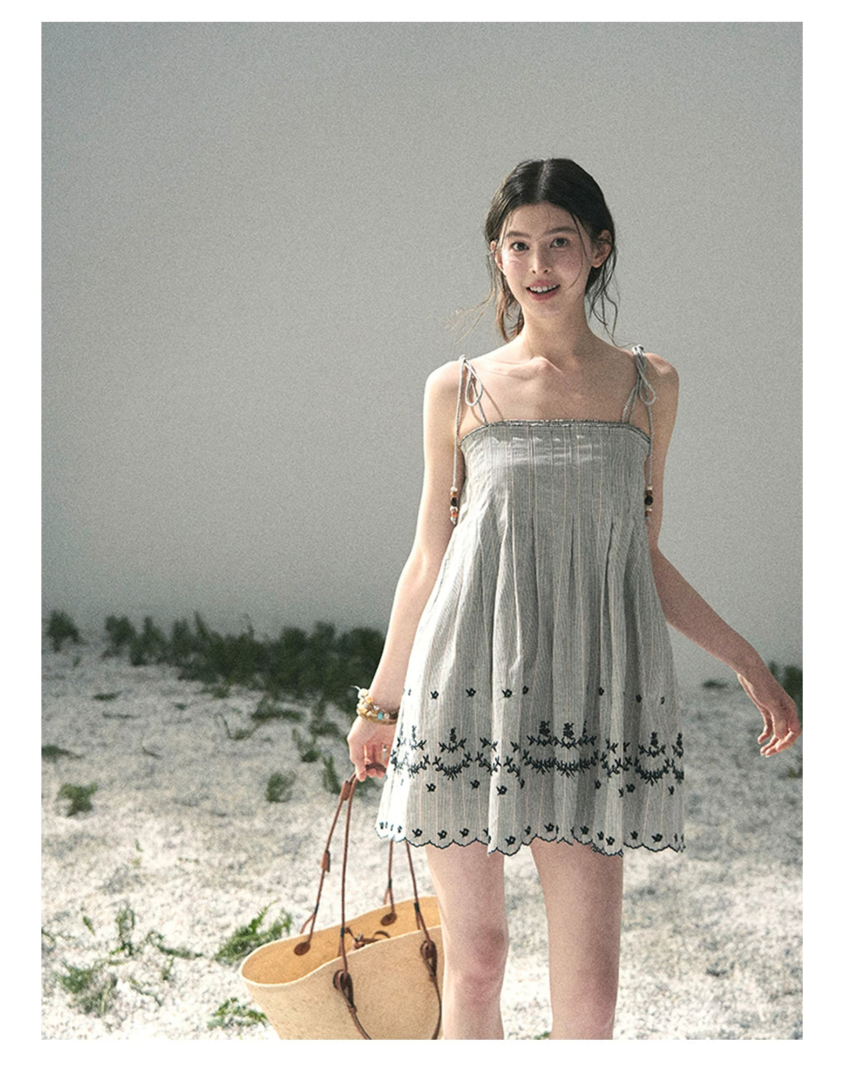 “Ripples Along the Hem” Misty Sea Gray Reversible Babydoll Dress