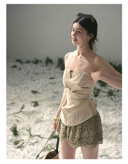 “Moonlit Haze” Dutch Cream Strapless V-Notch Top