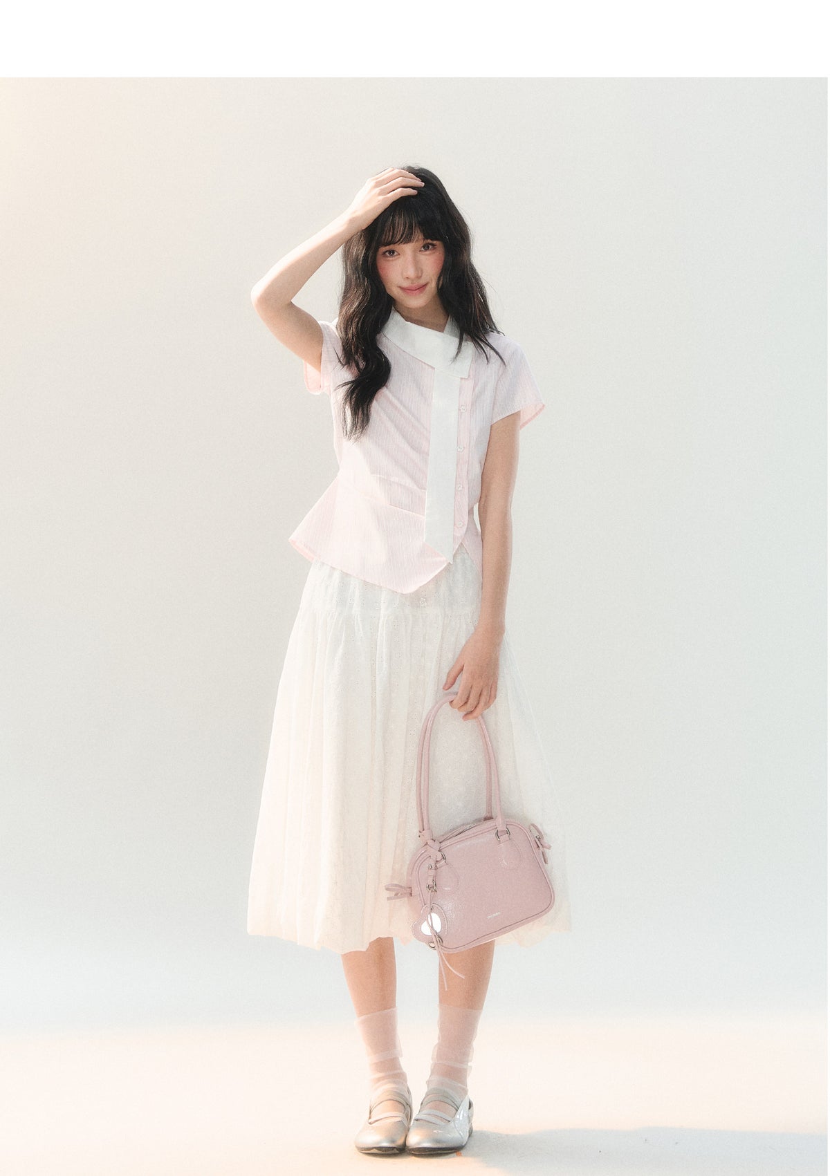 [CAN] "Girl's Getaway" Pink Stripe Ribbon Collar Blouse