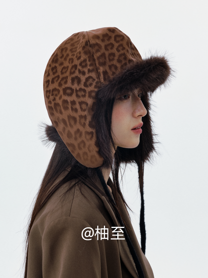 Mocha Brown Leopard Print Trapper Hat – Plush Ear-Flap Winter Hat