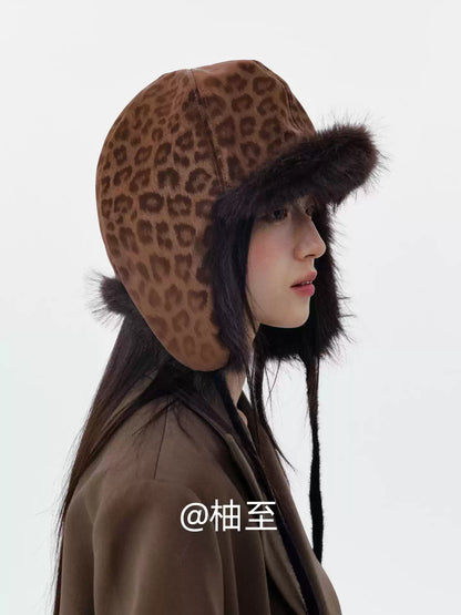 Mocha Brown Leopard Print Trapper Hat – Plush Ear-Flap Winter Hat