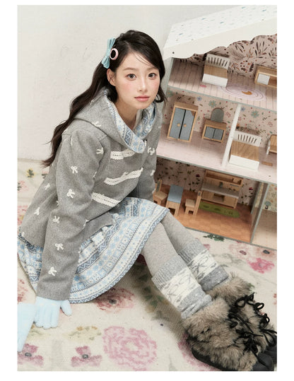 [RF] Heather Gray Vintage Jacquard Hooded Jacket with Frost Mist Blue Details
