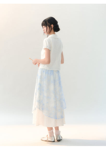 [CAN] "Butterfly Whispers" Embroidered Puff Sleeve Skirt Set