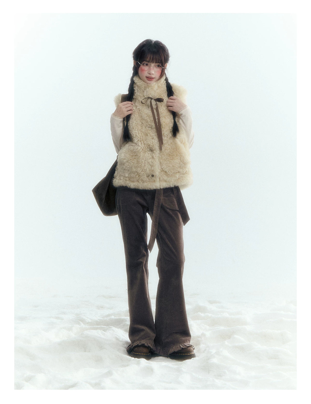 Floral Bow Lace-Tie Knit Top (Gray Floral / Light Khaki Beige)