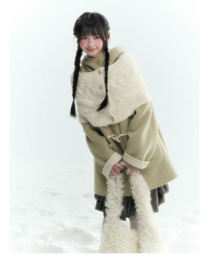 Horridale - Moss Green and Cream Reversible Hooded Wool Coat