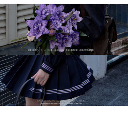 "Snow-Cleared Lily" Gray-Lilac JK Long-Sleeve Sailor Uniform Set
